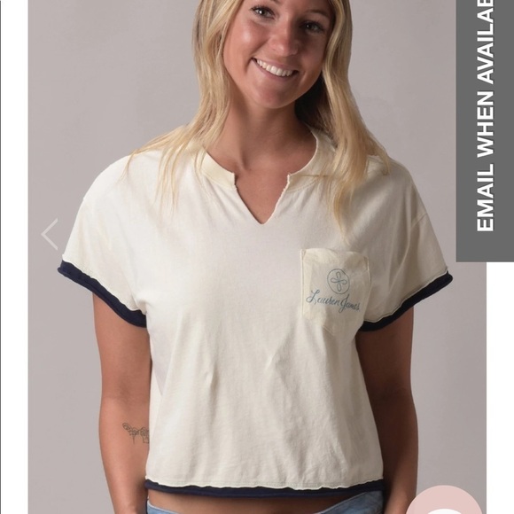 Lauren James American Magnolia Ivory Cropped Tee NWT Medium - Picture 2 of 5